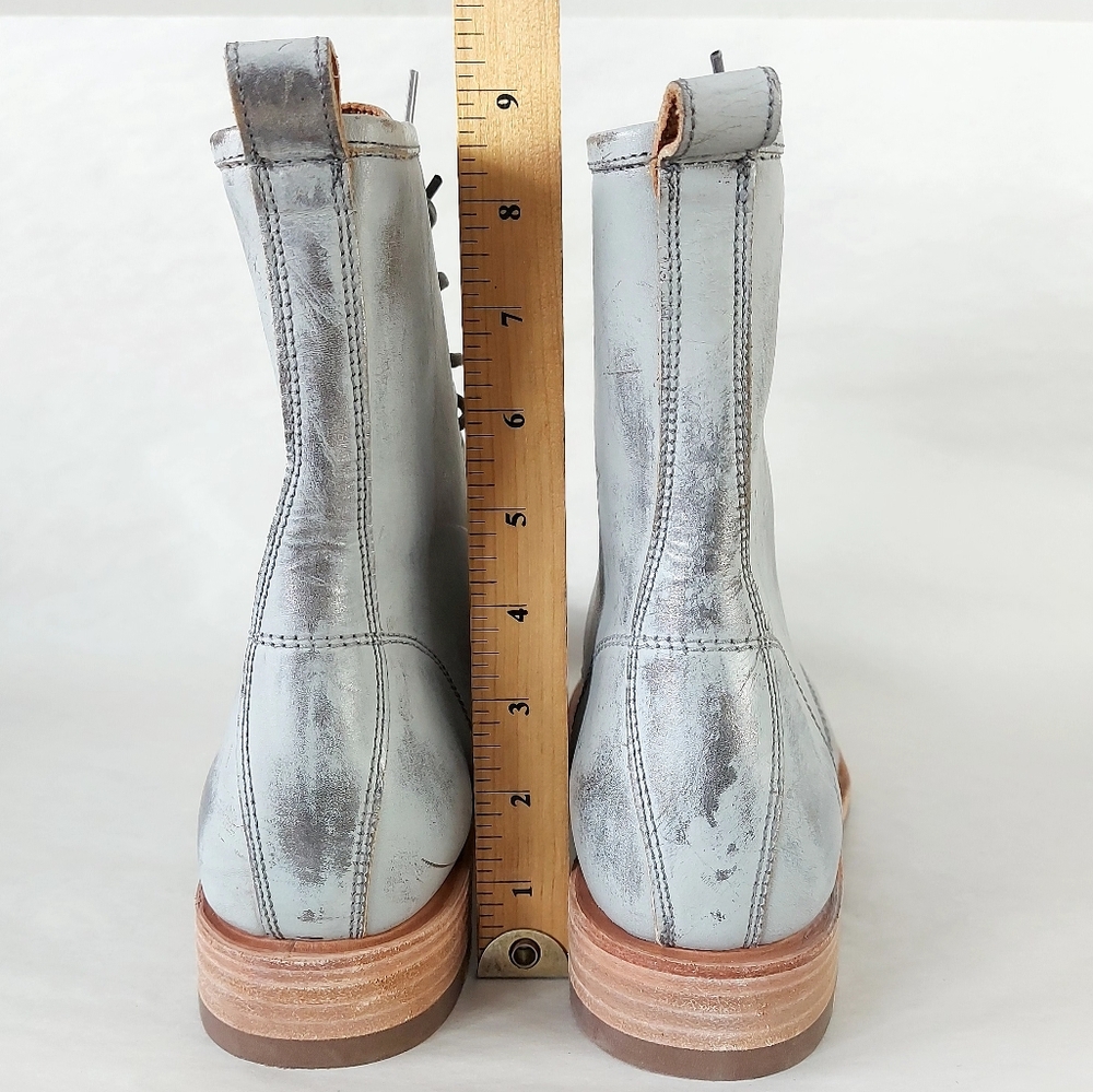Frye Veronica Combat Boot Mid-Calf Laceup Women Size 11 Silver Burnished Leather - Picture 11 of 16